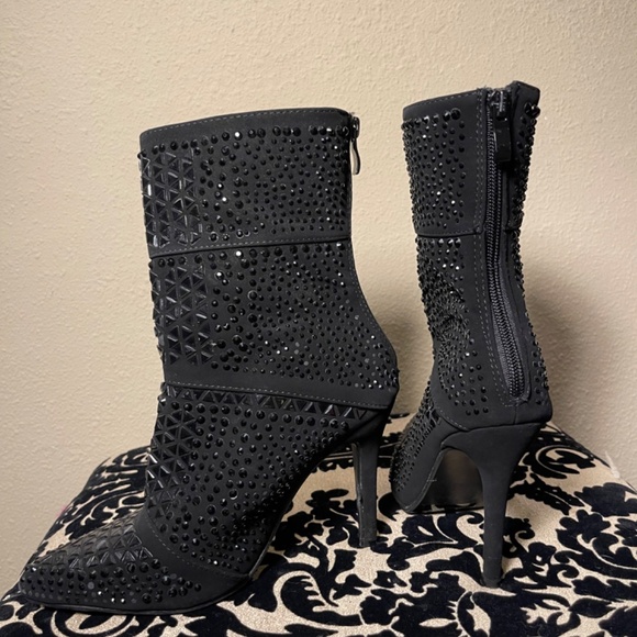Black Stiletto Studded Back Zip Ankle Boots - Picture 4 of 10